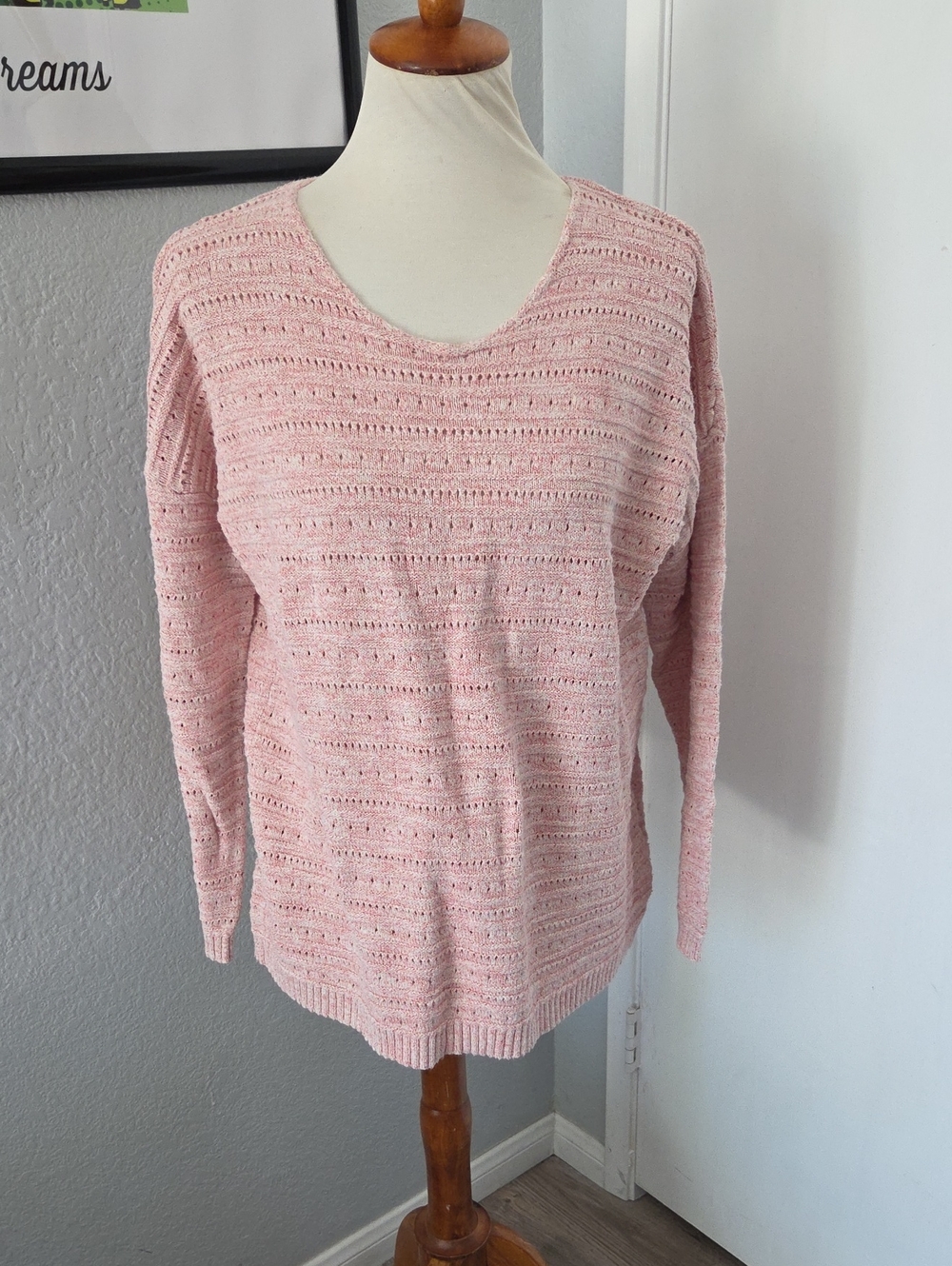 Leo & Nicole Light Pink Open-Knit V-Neck Sweater XL